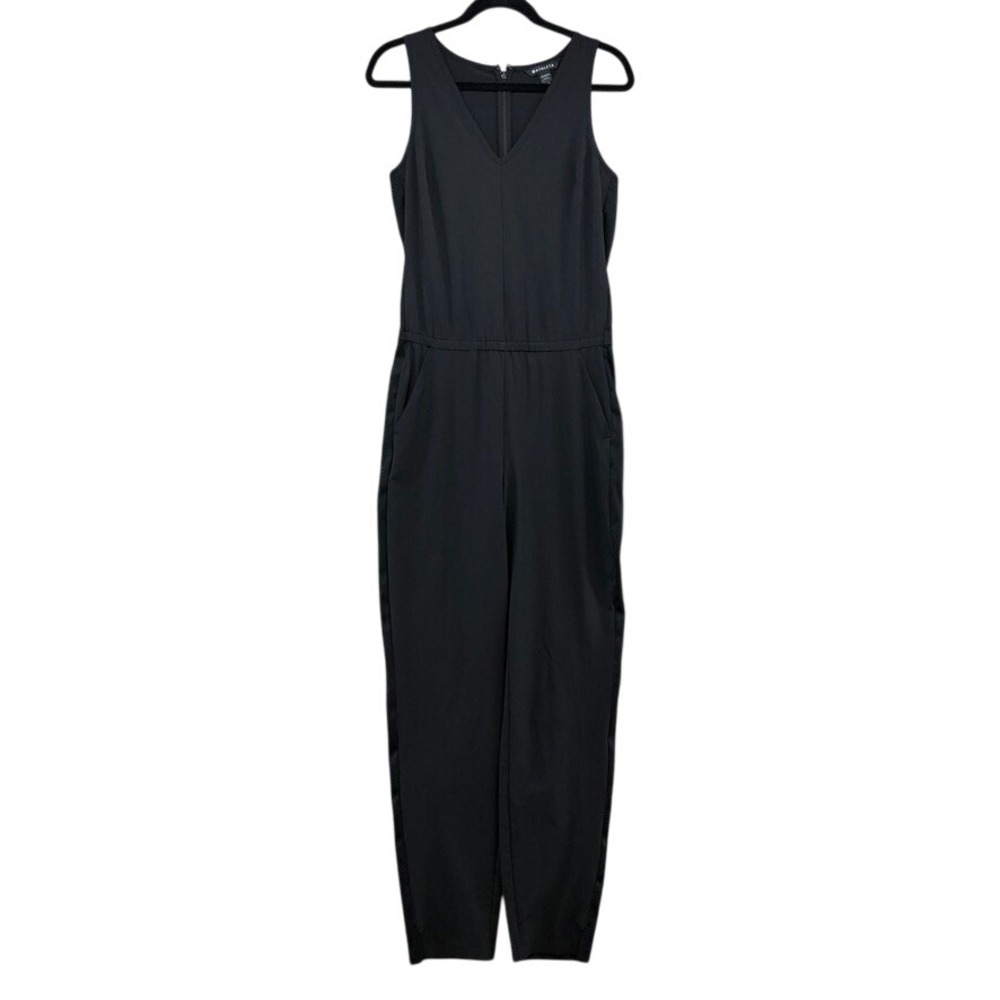 Athleta Brooklyn Jumpsuit Womens 6 Tall Black Sleeveless V-Neck Ribbed Trim